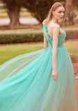 One Shoulder Tulle A-Line with Three Dimensional Flowers