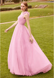 One Shoulder Tulle A-Line with Three Dimensional Flowers