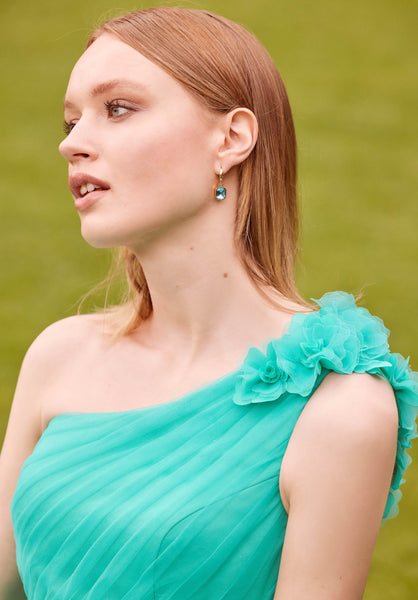 One Shoulder Tulle A-Line with Three Dimensional Flowers