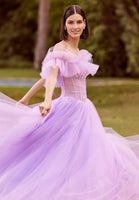 Tulle Ball Gown with Sheer Corset and Flounced Neckline