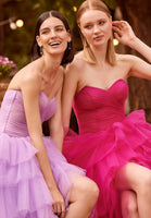 Draped Tulle Ball Gown with Asymmetric Skirt