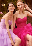 Draped Tulle Ball Gown with Asymmetric Skirt