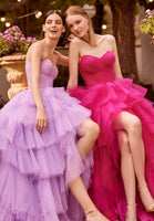 Draped Tulle Ball Gown with Asymmetric Skirt