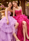 Draped Tulle Ball Gown with Asymmetric Skirt