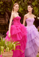 Draped Tulle Ball Gown with Asymmetric Skirt