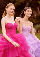 Draped Tulle Ball Gown with Asymmetric Skirt