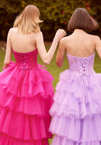 Draped Tulle Ball Gown with Asymmetric Skirt
