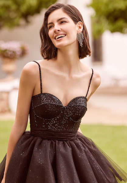 Tiered Sparkle Tulle Ball Gown with Sequined Bodice
