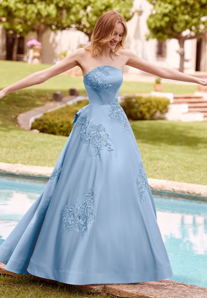 Satin A-Line with Beaded Lace Appliqués