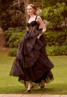 Tiered Sparkle Tulle Ball Gown with Sheer Stylized Corset