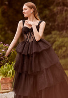 Tiered Sparkle Tulle Ball Gown with Sheer Stylized Corset