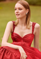 Tiered Sparkle Tulle Ball Gown with Sheer Stylized Corset
