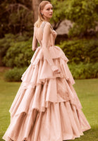 Tiered Sparkle Tulle Ball Gown with Sheer Stylized Corset