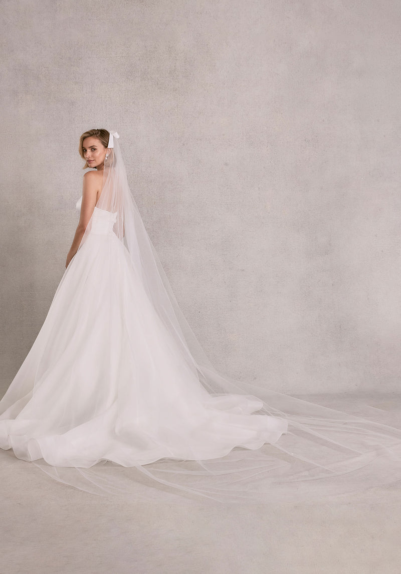 Cathedral Length Tulle Veil with Satin Bow