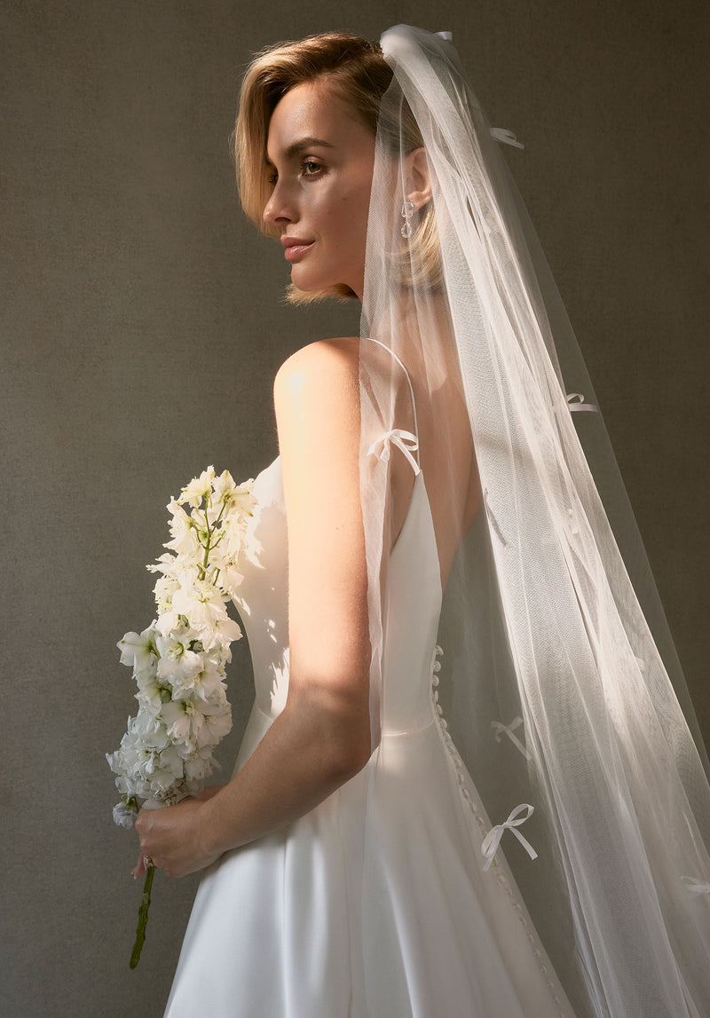 Cathedral Length Tulle Veil with Scattered Satin Bows