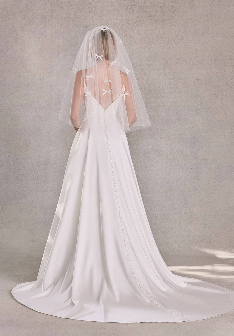 Elbow Length Tulle Veil with Scattered Satin Bows