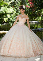 Crystal Beaded, Three-Dimensional Floral Appliqués on Venice Lace on a Layered Organza Over Sparkle Tulle Ballgown