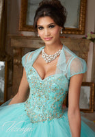 Jeweled Beading on a Flounced Tulle Quinceañera Dress