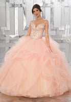 Beaded Embroidery on Net with Flounced Tulle Ball Gown Skirt