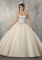 Rhinestone and Crystal Beaded Bodice on a Tulle Ballgown