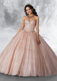 Beaded Bodice on a Patterned Glitter Mesh Ballgown with Pearl Detail #89201