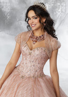 Beaded Bodice on a Patterned Glitter Mesh Ballgown with Pearl Detail #89201