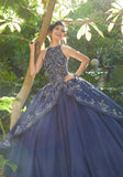 Rhinestone and Crystal Beaded, Metallic Embroidery on a Tulle Ballgown