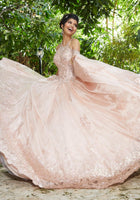 Rhinestone and Crystal Beading on Gold Corded Lace on an Organza Over Sparkle Tulle Ball Gown