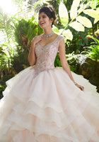 Rhinestone and Crystal Beading with Embroidery on a Flounced Organza and Tulle Ballgown #89253