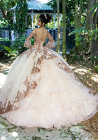 Rhinestone and Crystal Beaded Trim on a Patterned Sequin Tulle Ballgown - 89255