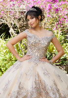 Metallic Embroidered and Crystal Beaded Quinceañera Dress