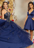 Satin Party Dress with Beaded Waistline and Bow Back Detail