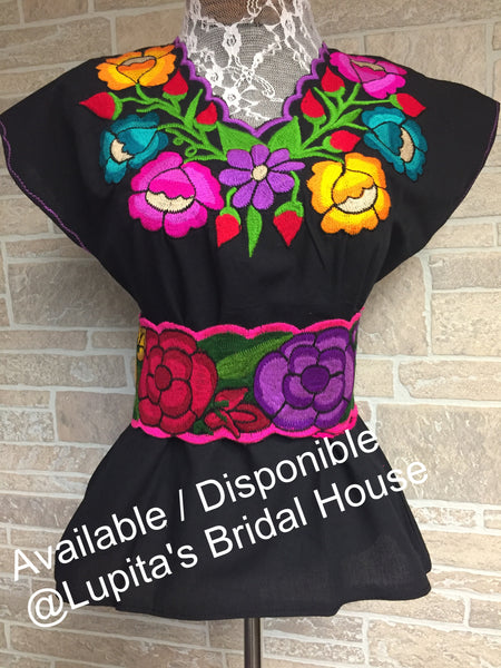 Artisanal embroidered blouse & fashion belt