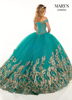 Carmina Quinceanera Dresses in Blush/Rose Gold or Jade/Gold Color