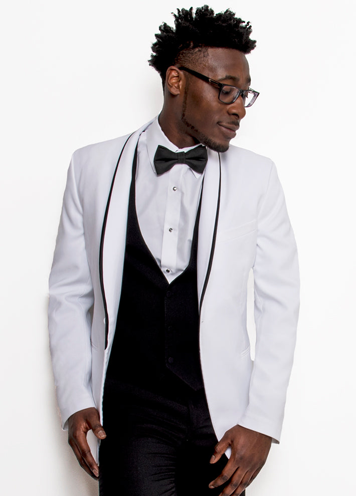 IKE BEHAR WHITE WAVERLY SHAWL TUXEDO